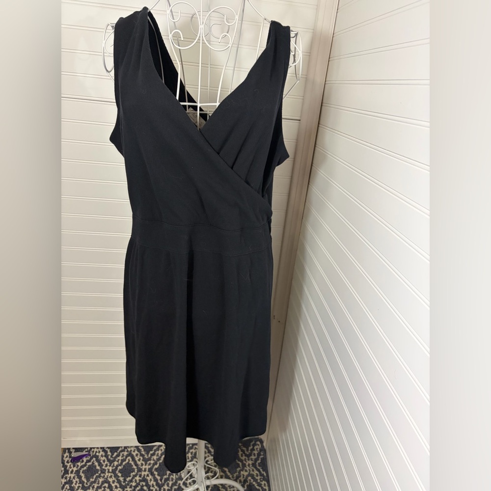Super Comfy Black Knit Sleeveless Faux Wrap Dress